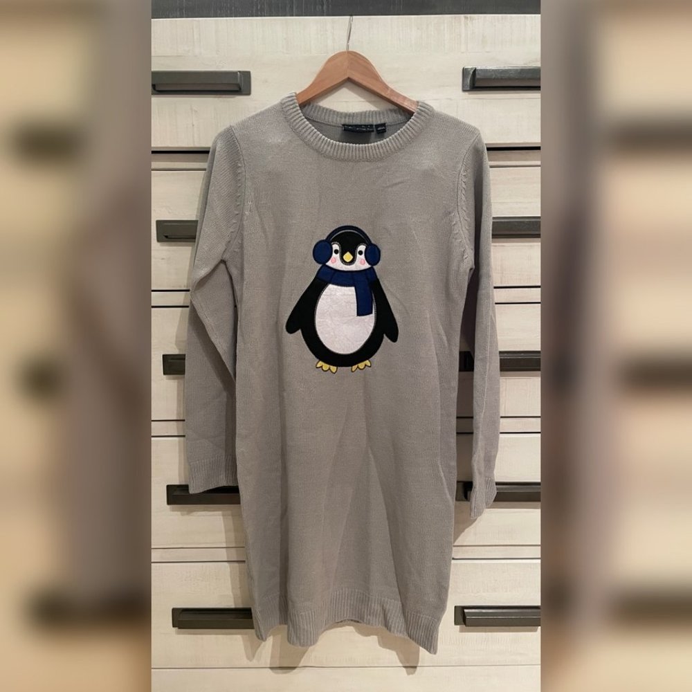 Brave Soul christmas jumper dress with penguin applique